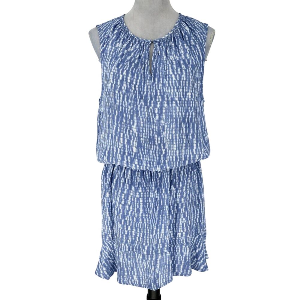 Soft Joie Dress Womens Large Blue White Blouson Short Elastic Waist Sleeveless